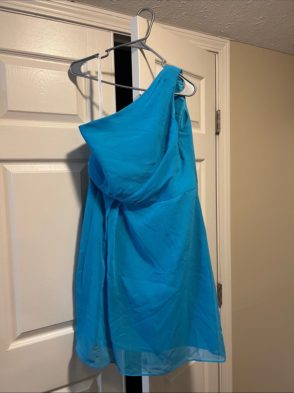 David's Bridal Turquoise One-Shoulder Cocktail Dress